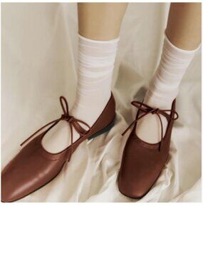 Maiyang Brown Low Block Heel Square Toe Bow Lace Up Ballerina Pumps Prom Shoes